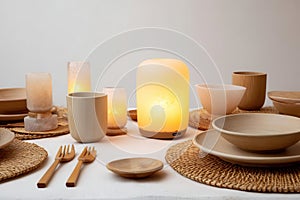 Warm Ambient Lighting and Diningware for Cozy Home Setting