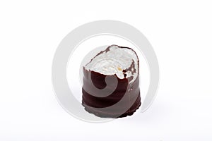 Schoko Kuss Marshmallow Bite: Irresistible German Sweet Treat on White Background photo