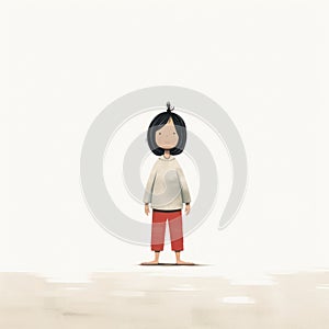 Soft Minimalism: A Cartoon Girl Standing By Water