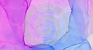 Soft modern ethereal light blue, pink and purple alcohol ink abstract background. Liquid watercolor paint splash texture effect