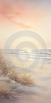 Soft Muted Waves: A Romantic Beach Painting In Realistic Landscape Style
