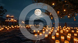 Soft natural light from the full moon above is complemented by the warm and inviting glow of hundreds of candles photo