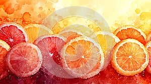 Soft Orange Citrus Slice Watercolor Background photo