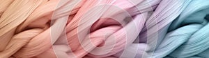 Soft pastel pink blue shiny satin silk swirl wave background banner panorama - Abstract textile fabric material, Generative AI