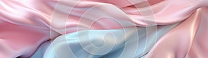 Soft pastel pink blue shiny satin silk swirl wave background banner panorama long - Abstract textile fabric material AI