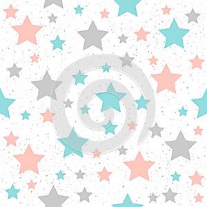 Soft pastel star seamless background. Grey, pink and blue star.