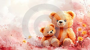 Soft Peach Watercolor Teddy Bears Background photo