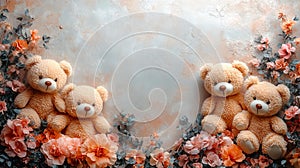 Soft Peach Watercolor Teddy Bears Background photo