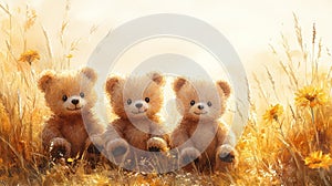 Soft Peach Watercolor Teddy Bears Background photo
