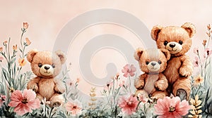 Soft Peach Watercolor Teddy Bears Background photo