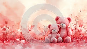 Soft Peach Watercolor Teddy Bears Background photo
