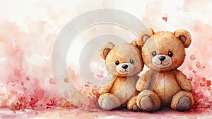 Soft Peach Watercolor Teddy Bears Background photo
