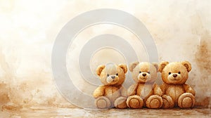 Soft Peach Watercolor Teddy Bears Background photo