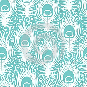 Soft peacock feathers vector seamless pattern