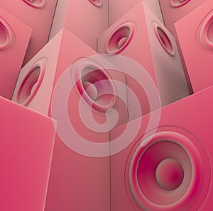 Soft pink 3d render of grouped sound-system