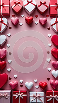 Heart-Shaped Gift Boxes Surrounded by Small Heart Decorations