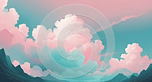 Soft Pink Clouds in Aqua Sky - AI Generated