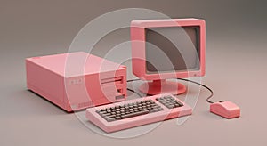 Soft Pink Desktop Computer Setup with Keyboard and Mouse