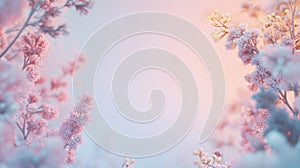 Soft Focus Pink and Blue Floral Branches with Copy Space