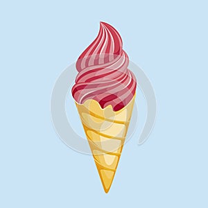 Soft pink ice-cream cones isolated on blue background.