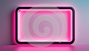 Soft pink neon rectangle frame with rounded edges on a gradient background