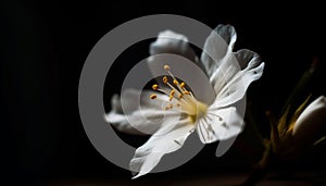 Soft pink orchid stamen in extreme close up on black background generated by AI