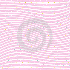 Soft pink pastel and white horizontal wavy striped with colorful stars pattern background