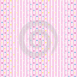 Soft pink pastel and white vertical striped with colorful stars pattern background