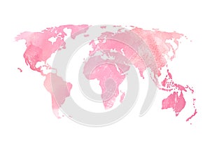 Soft Pink Purple World map illustration Watercolor stains texture