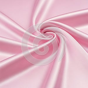 Soft pink satin fabric features a smooth, glossy texture and a fluid drape. The material i