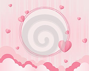 Soft pink template for Valentine s Day with a place for greetings, hearts and clouds