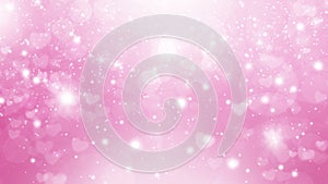 Soft pink and white abstract gradient bokeh background with circles, hearts and sparkles