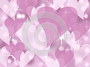Soft pink and white abstract heart valentines day card background illustration with twinkling stars