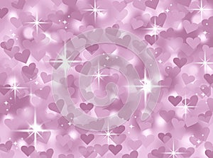 Soft pink and white abstract heart valentines day card background illustration with twinkling stars