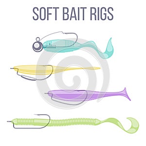 Soft plastic lure types for catching predatory fish.