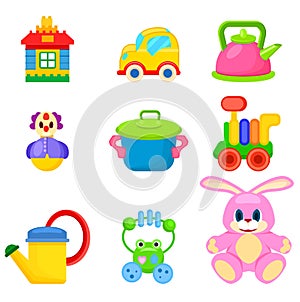 Soft and Plastic toys for Kids Illustrations Set