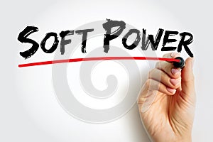 Soft power - ability to attract co-opt rather than coerce, text quote concept background