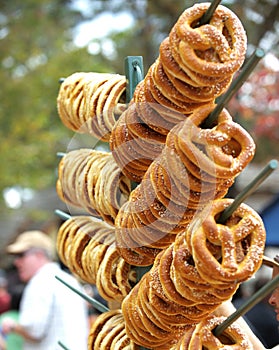 Soft pretzels on poles