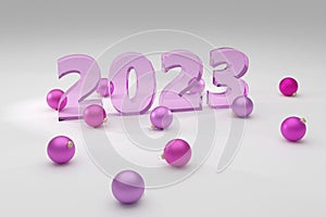 Soft purple glass style Christmas mood sign 2023 Modern Minimal New Year Concept- 3D render Illustration