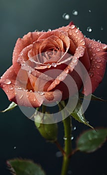 Soft Red Rose: Delicate Petals Close-Up on Dark background