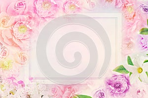 Soft romance roses flower frame with copy space for greeting card