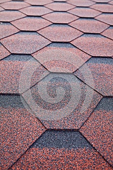 Soft roof, roof tiles. Flexible shingles, Roof tiling texture.