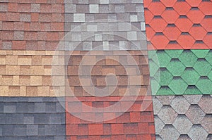 Soft roof, tiles. Different colors of shingles