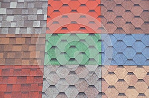 Soft roof, tiles. Different colors of shingles