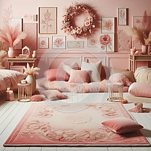 Soft rose pink area rug with a plush texture, photo v