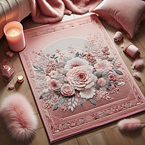 Soft rose pink area rug with a plush texture, photo v