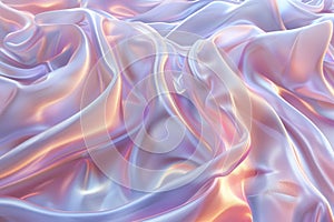 Soft satin waves glowing in a serene holographic sunrise. AI generated