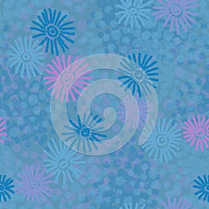 Abstract seamless blue background with stilized flovers and groups of specks. photo