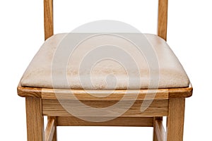 Soft seat of a wooden chair with a clipping path on a white background