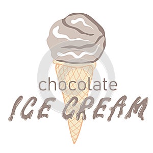 Soft serve chocolate ice cream in wafers cone
